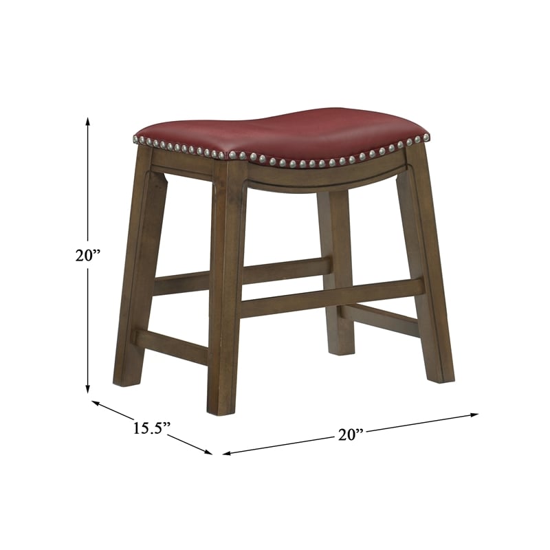 Pemberly Row Faux Leather Bar Stool Chair in Red With Saddle Seat & Footrest