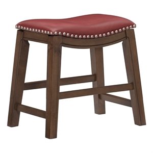 Pemberly Row Faux Leather Bar Stool Chair in Red With Saddle Seat & Footrest