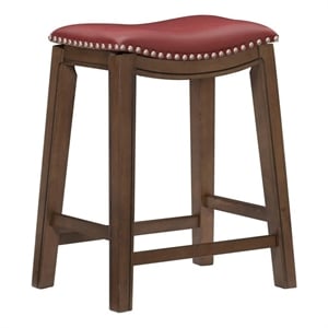 Pemberly Row 25.75&quot Transitional Faux Leather Saddle Counter Stool in Red