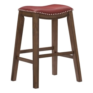 Pemberly Row 30.75&quot Transitional Faux Leather Saddle Bar Stool in Red