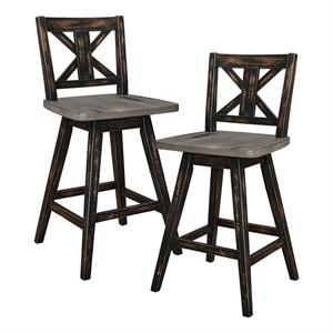 Pemberly Row Wood Bar Stool Chair Set of 2 in Black - Rotating Square Seat