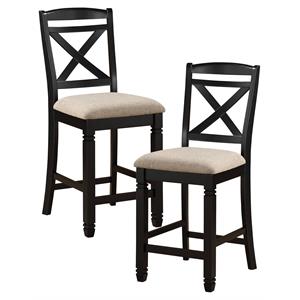 Pemberly Row Wood Counter Height Dining Chairs in Black and Beige (Set of 2)