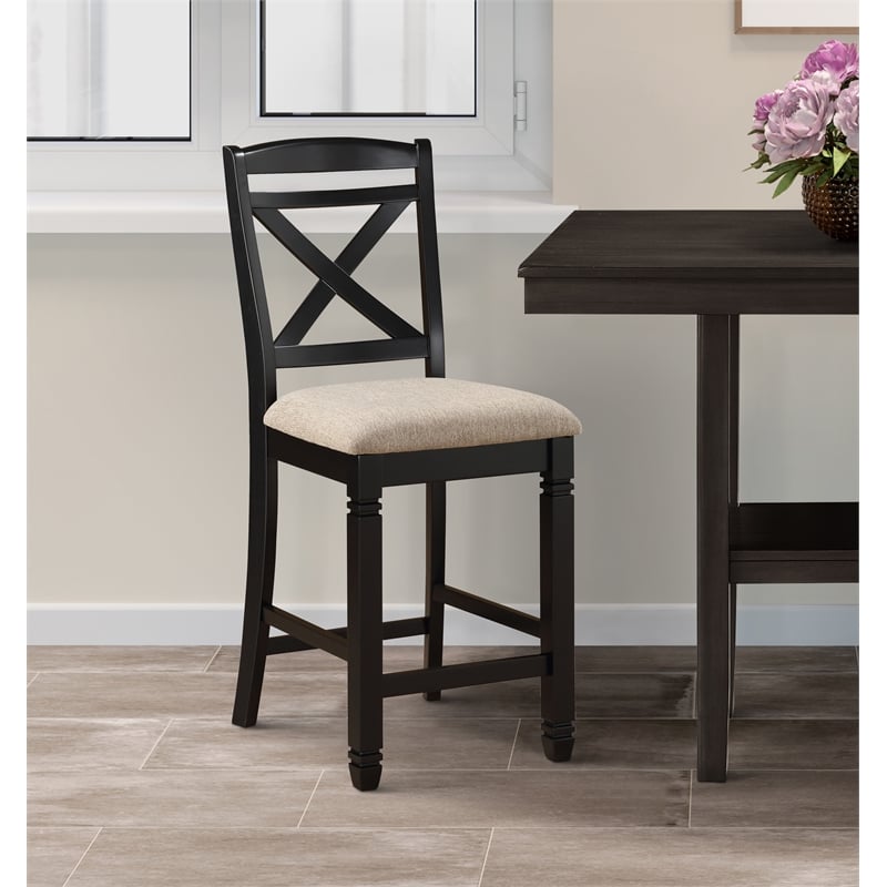Pemberly Row Wood Counter Height Dining Chairs in Black and Beige (Set of 2)