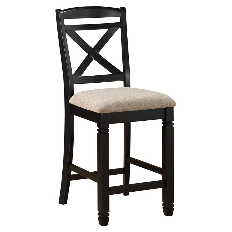 Pemberly Row Wood Counter Height Dining Chairs in Black and Beige (Set of 2)
