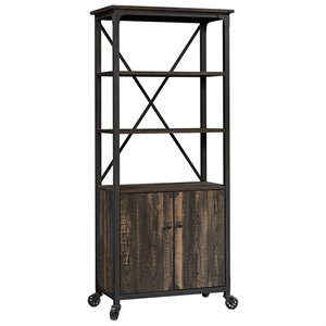 pemberly row 3-shelf metal frame mobile bookcase in carbon oak and black