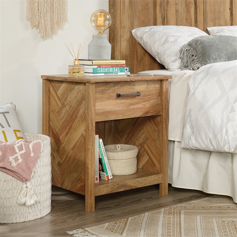 Pemberly Row Coastal Engineered Wood Nightstand in Sindoori Mango/Natural