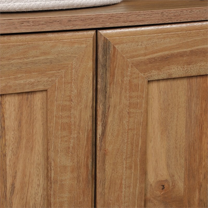 Pemberly Row Storage 3-Shelf 2-Door Tall Wood Bookcase in Sindoori Mango Beige