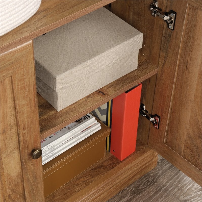 Pemberly Row Storage 3-Shelf 2-Door Tall Wood Bookcase in Sindoori Mango Beige