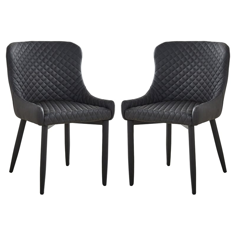 Pemberly Row Tufted Side Dining Chair in Dark Gray (Set of 2)