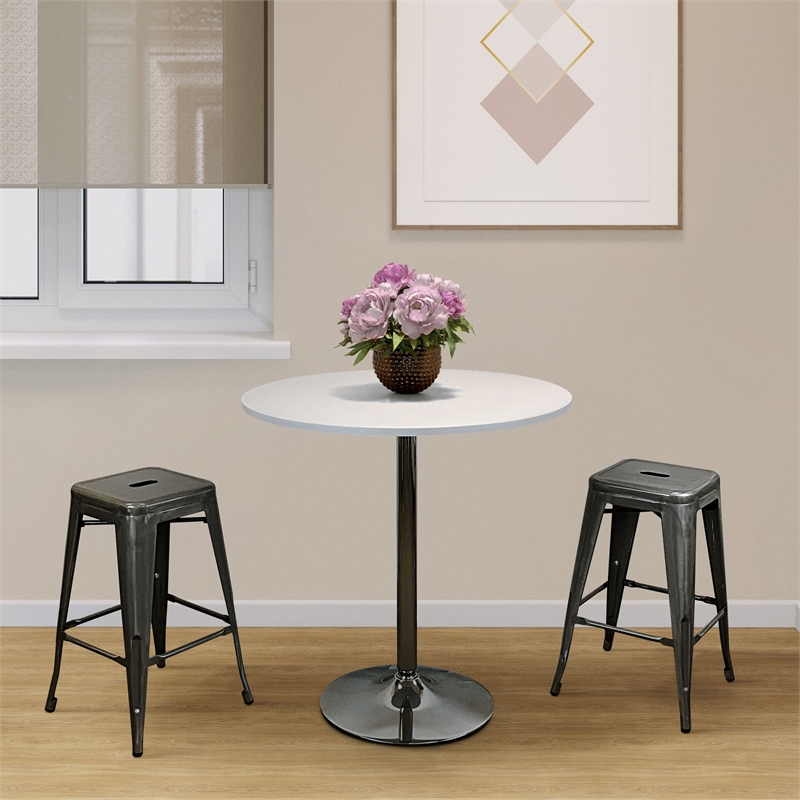 Pemberly Row Modern Wood Round Dining Table in White