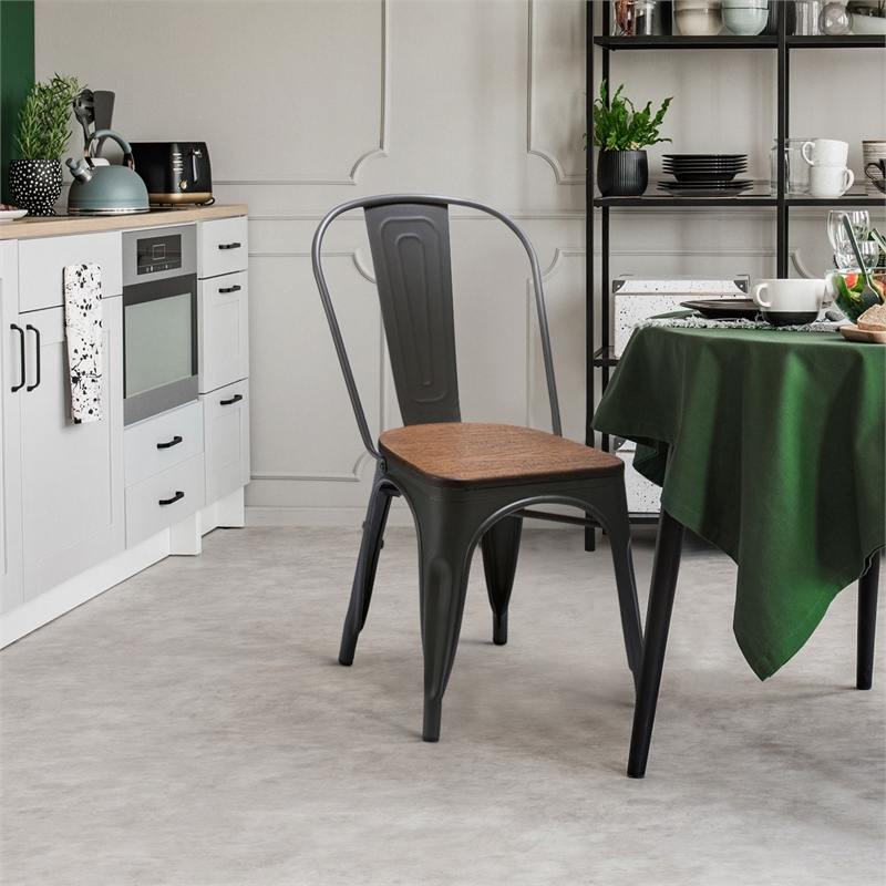 Pemberly Row Metal Dining Chair in Gray (Set of 4)