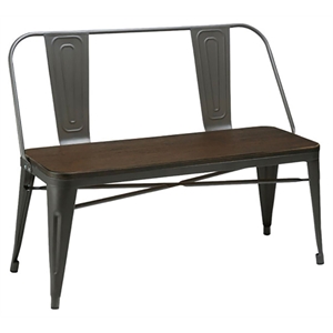 Pemberly Row Metal Bench with Wood Top in Gunmetal Gray