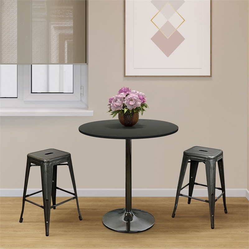 Pemberly Row Modern Round Wood Dining Table in Black