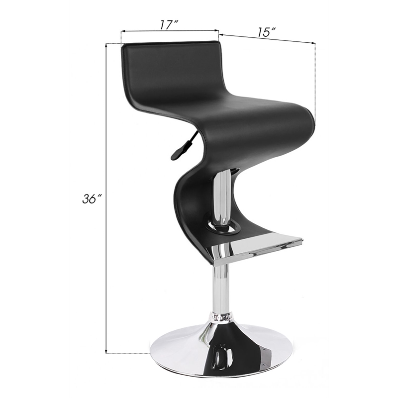 Pemberly Row Faux Leather Bar Stool Chair in Black - Rotating Square Seat