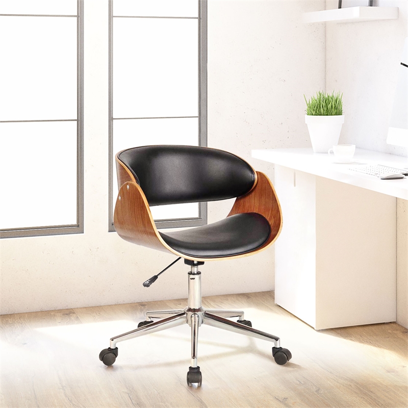 Pemberly Row Wood Office Chair in Beige and Black 