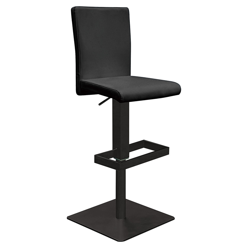 Pemberly Row Faux Leather Adjustable Bar Stool in Black