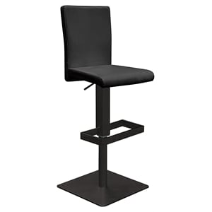 Pemberly Row Faux Leather Adjustable Bar Stool in Black