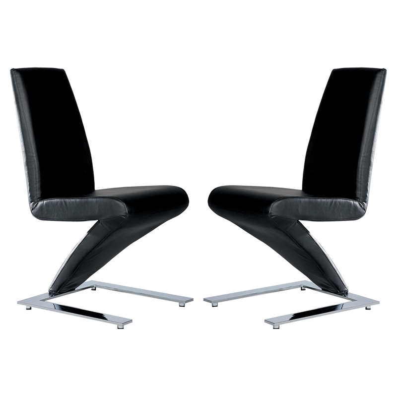 Pemberly Row Faux Leather Z Dining Chair in Black (Set of 2)