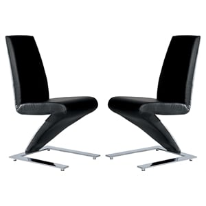 Pemberly Row Faux Leather Z Dining Chair in Black (Set of 2)