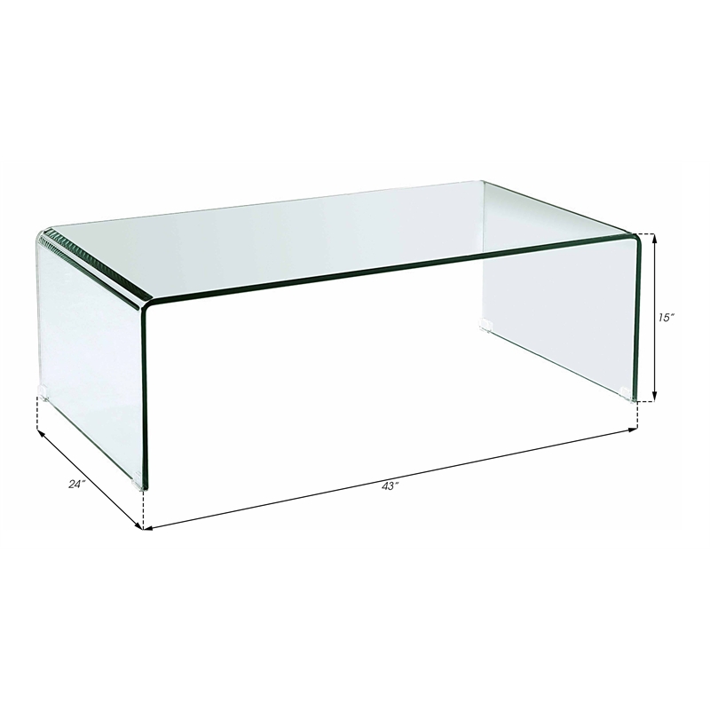 Pemberly Row Glass Coffee Table with Rounded Corners in Clear
