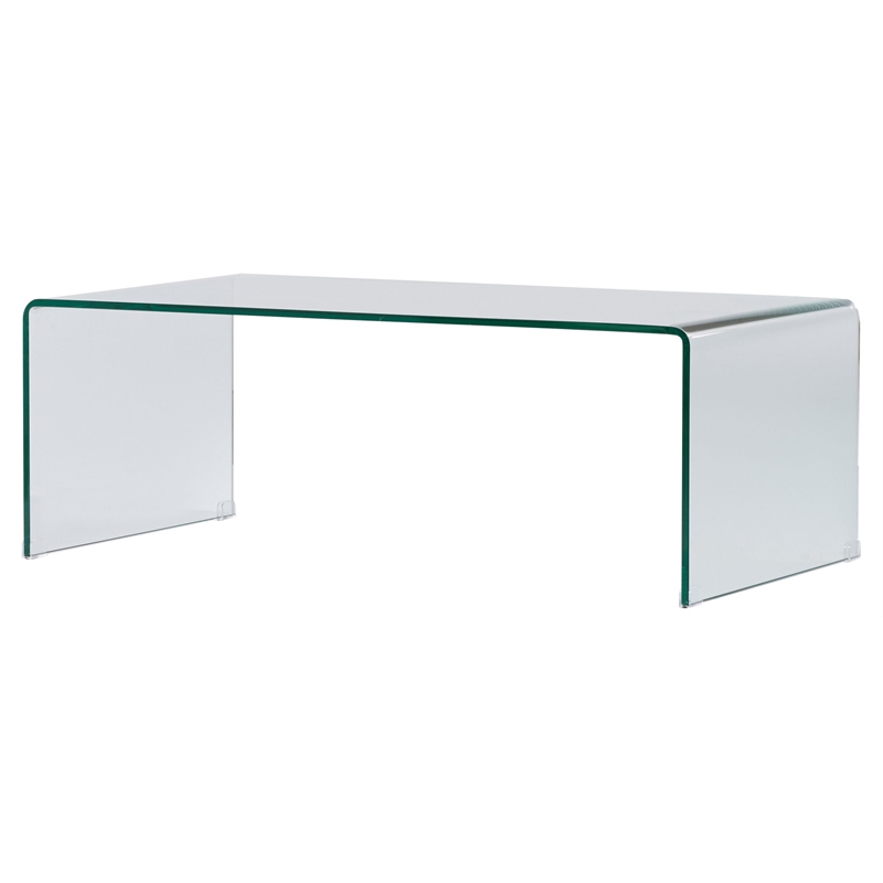 Pemberly Row Glass Coffee Table with Rounded Corners in Clear