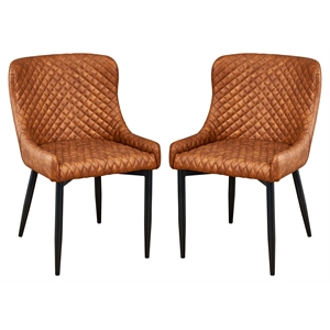 Pemberly Row 18'' Modern Faux Leather Tufted Dining Chair in Tan (Set of 2)