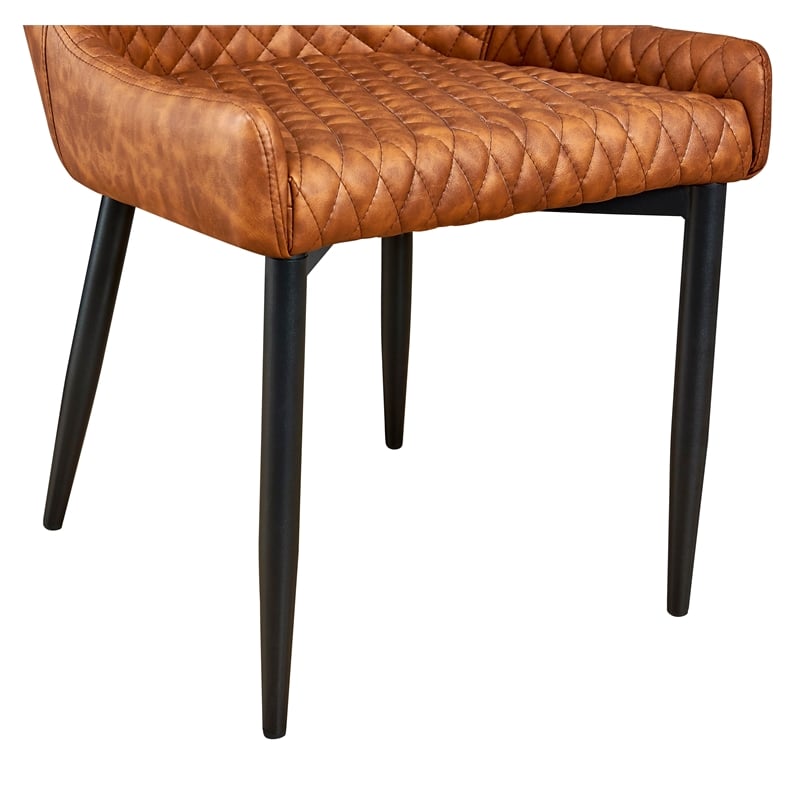 Pemberly Row 18'' Modern Faux Leather Tufted Dining Chair in Tan (Set of 2)