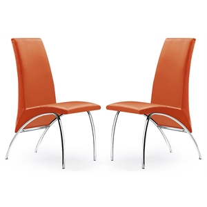 Pemberly Row Faux Leather Dining Chair in Orange (Set of 2)