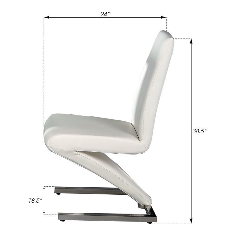 Pemberly Row Faux Leather Z Dining Chair in White (Set of 2)