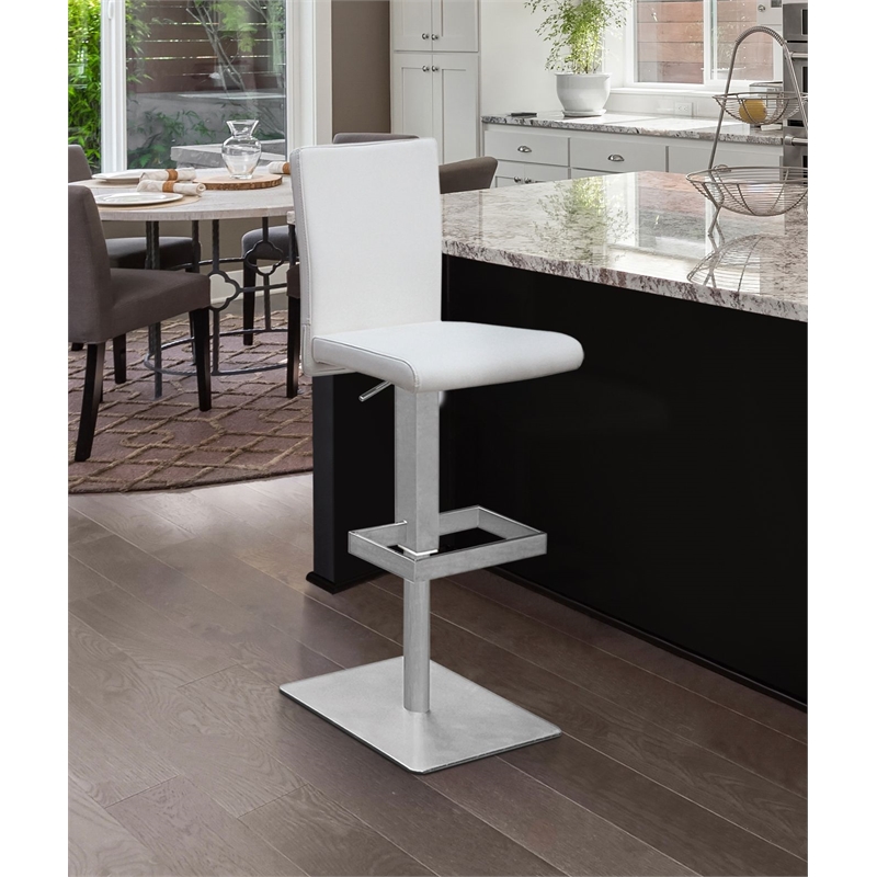 Pemberly Row Faux Leather Adjustable Bar Stool in White