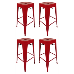 Pemberly Row 30&quot Contemporary Metal Stool with Tapered Legs in Red (Set of 4)