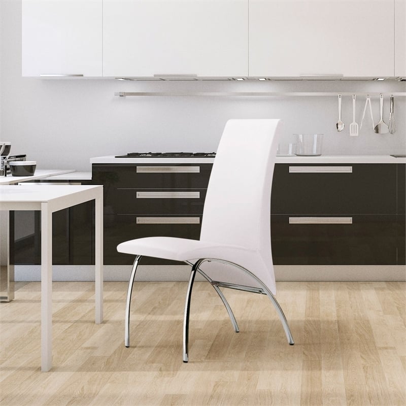 Pemberly Row Faux Leather Dining Chair in White (Set of 2)