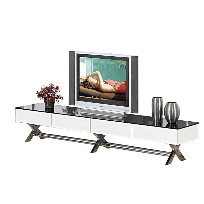 Pemberly Row Wood TV Stand with X Leg in White and Black