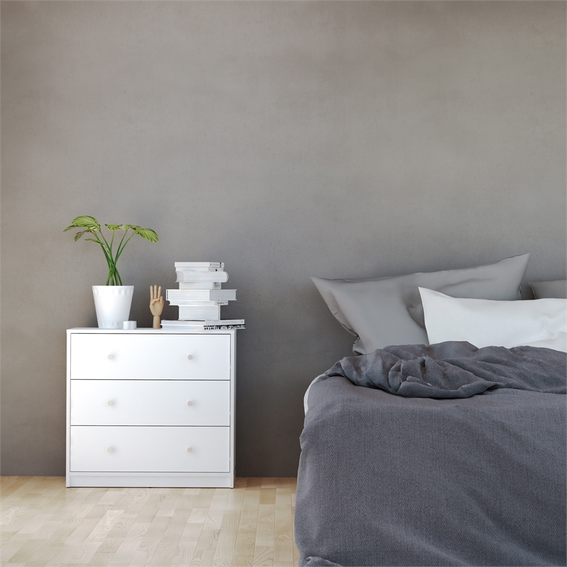 Pemberly Row Contemporary 3-Drawer Engineered Wood Chest in White