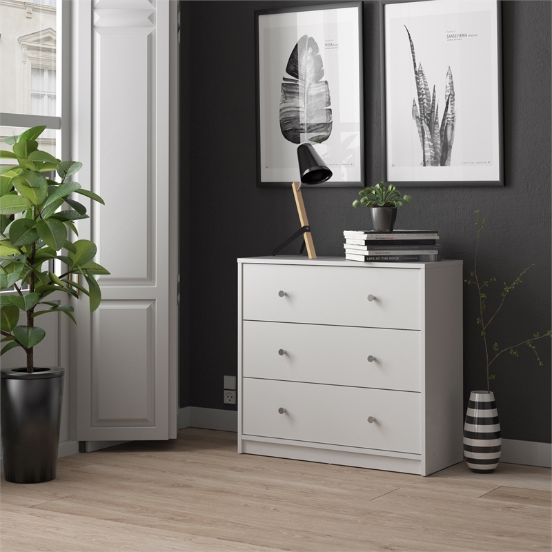 Pemberly Row Contemporary 3-Drawer Engineered Wood Chest in White