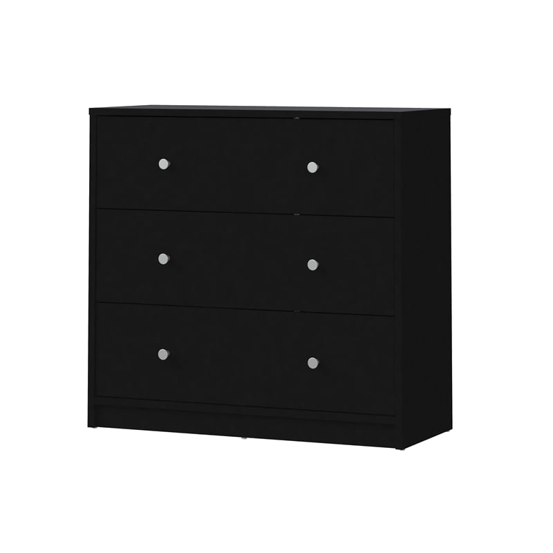 Pemberly Row Traditional 3-Drawer Engineered Wood Chest in Black