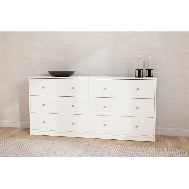 Pemberly Row 6-Drawer Contemporary Engineered Wood Double Dresser in White