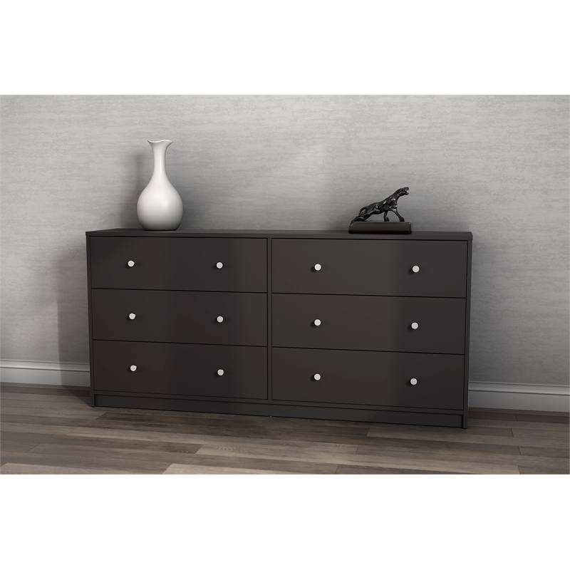 Pemberly Row Contemporary 6 Drawer Double Dresser in Black