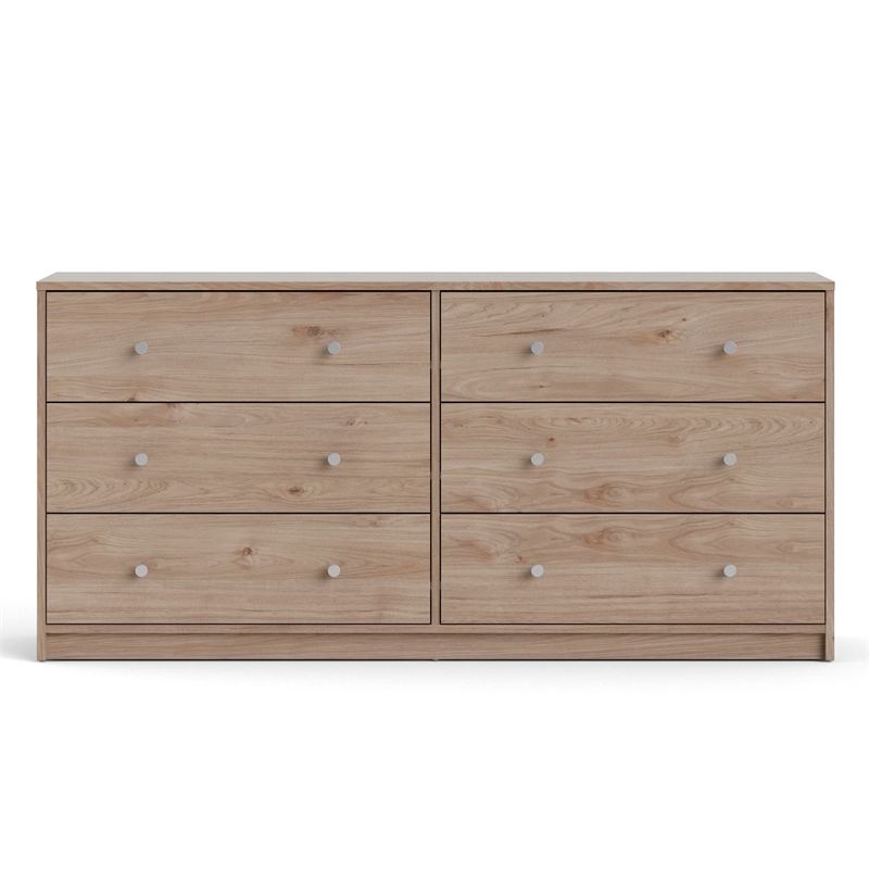 Pemberly Row Engineered Wood Brown Contemporary 6 Drawer Double Dresser