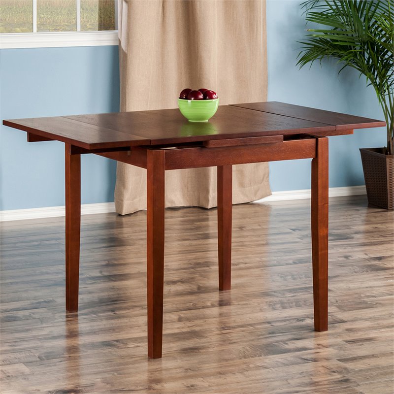 Pemberly Row Drop Leaf Transitional Solid Wood Dining Table in Rich Walnut