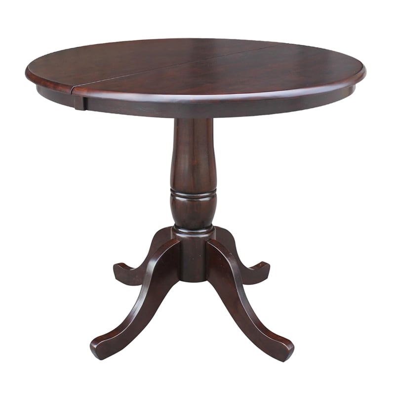 Pemberly Row Round Extendable Traditional Wood Pedestal Dining Table in Brown