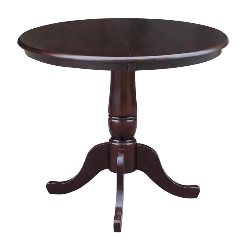 Pemberly Row Round Extendable Traditional Wood Pedestal Dining Table in Brown