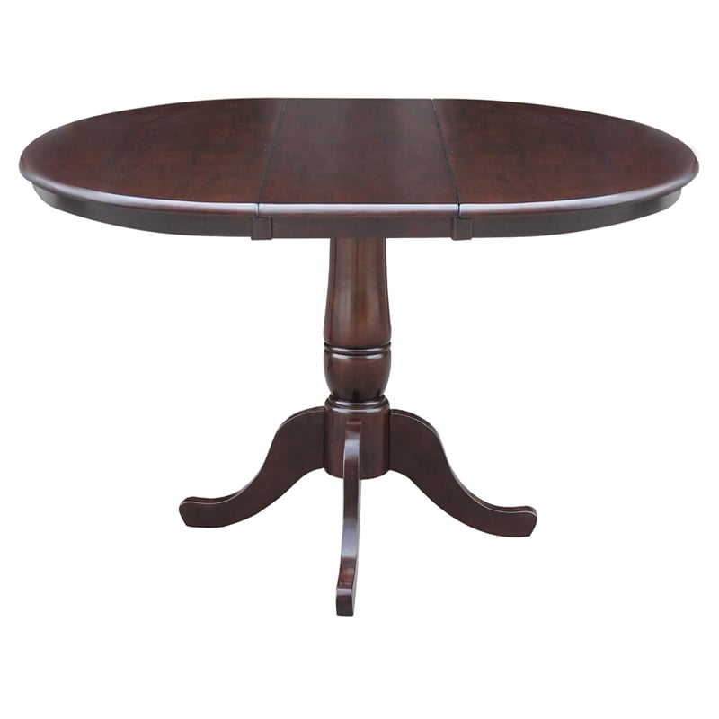 Pemberly Row Round Extendable Traditional Wood Pedestal Dining Table in Brown