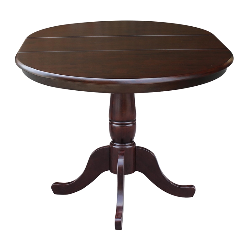Pemberly Row Round Extendable Traditional Wood Pedestal Dining Table in Brown