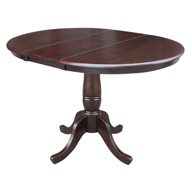 Pemberly Row Round Extendable Traditional Wood Pedestal Dining Table in Brown