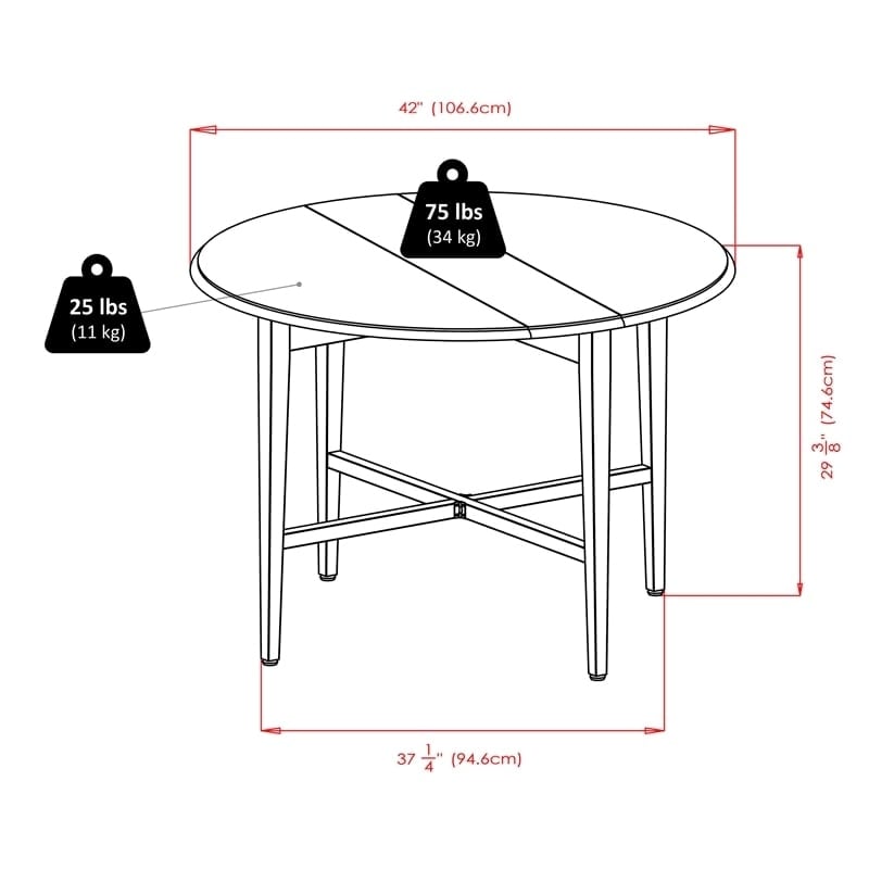 Pemberly Row Round Drop Leaf Contemporary Solid Wood Dining Table in Light Oak