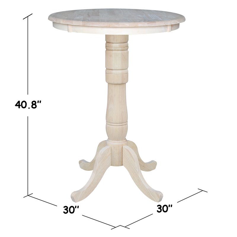 Pemberly Row Traditional Wood Round Top Natural Bar Table in Unfinished
