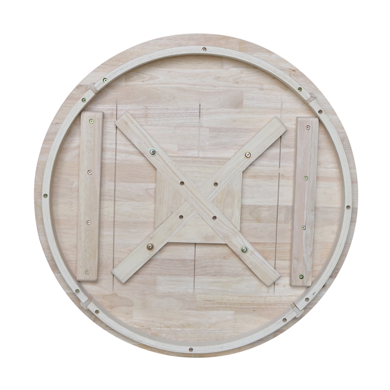 Pemberly Row Traditional Wood Round Top Natural Bar Table in Unfinished