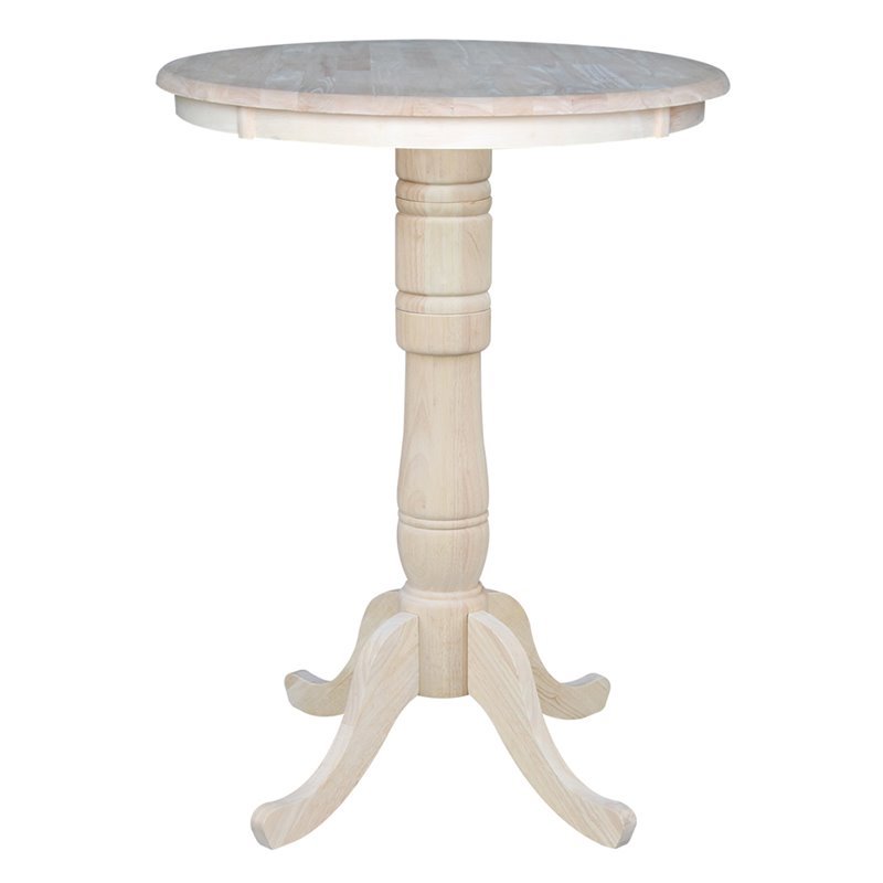 Pemberly Row Traditional Wood Round Top Natural Bar Table in Unfinished