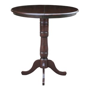 Pemberly Row 36&quot Round Top Pedestal Bar Table With 12&quot Leaf in Walnut